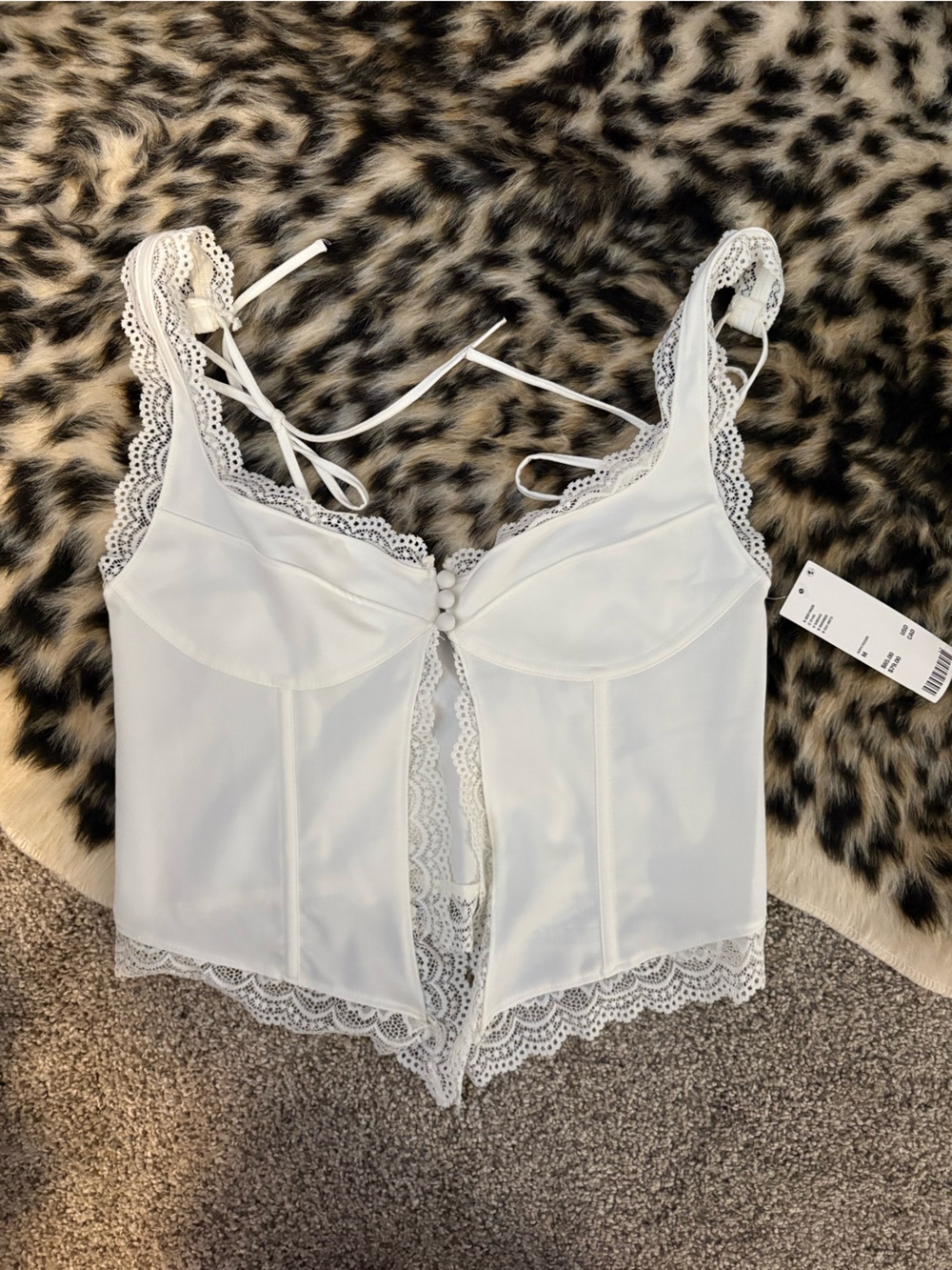 White Lace Trim Bustier Top